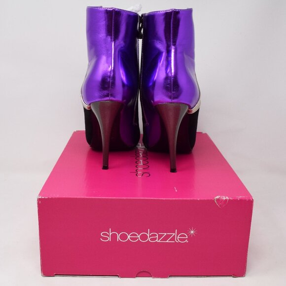 ShoeDazzle Suprema Booties Women 7 Black Purple Heels Closed Toe Colorblock Boot - Picture 4 of 11